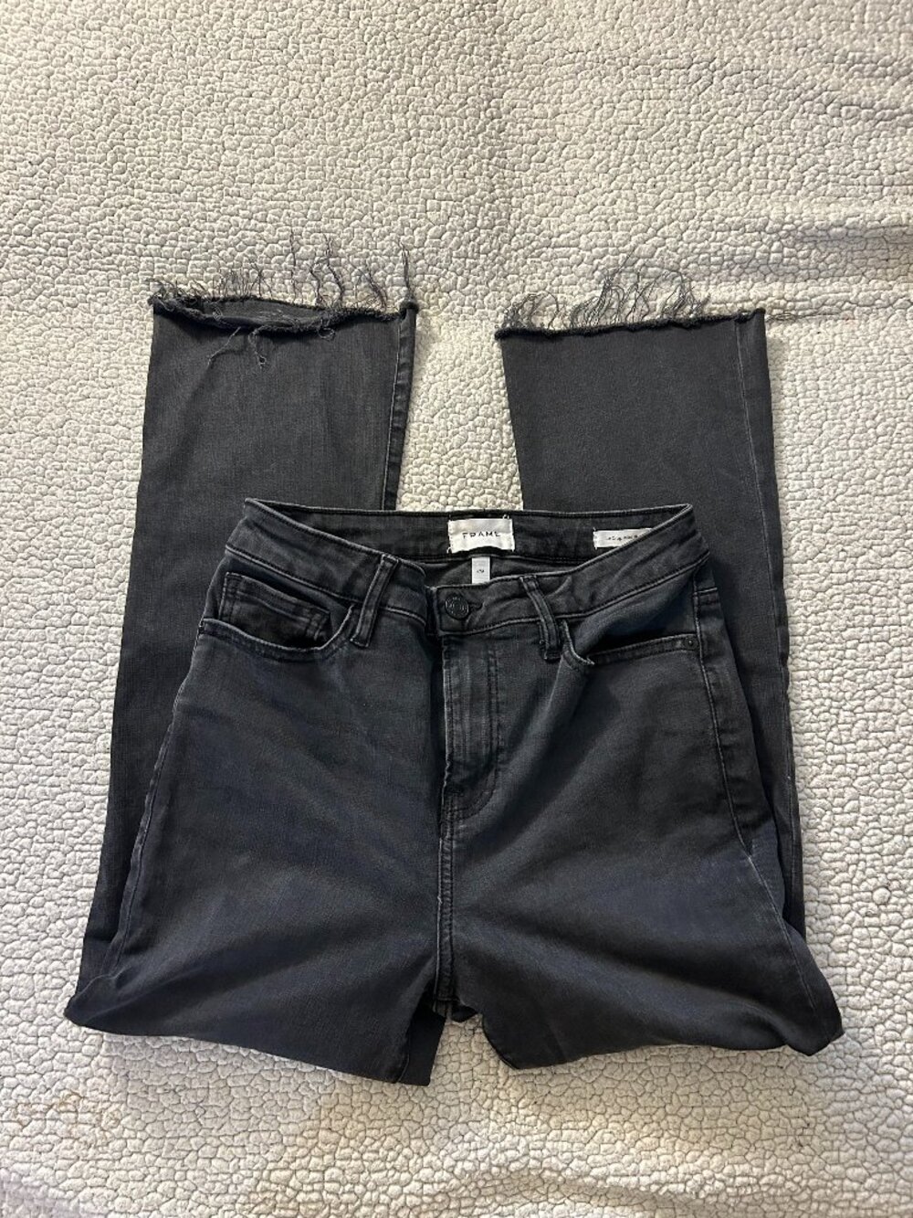 Frame -- le crop mini boot black denim, raw hem